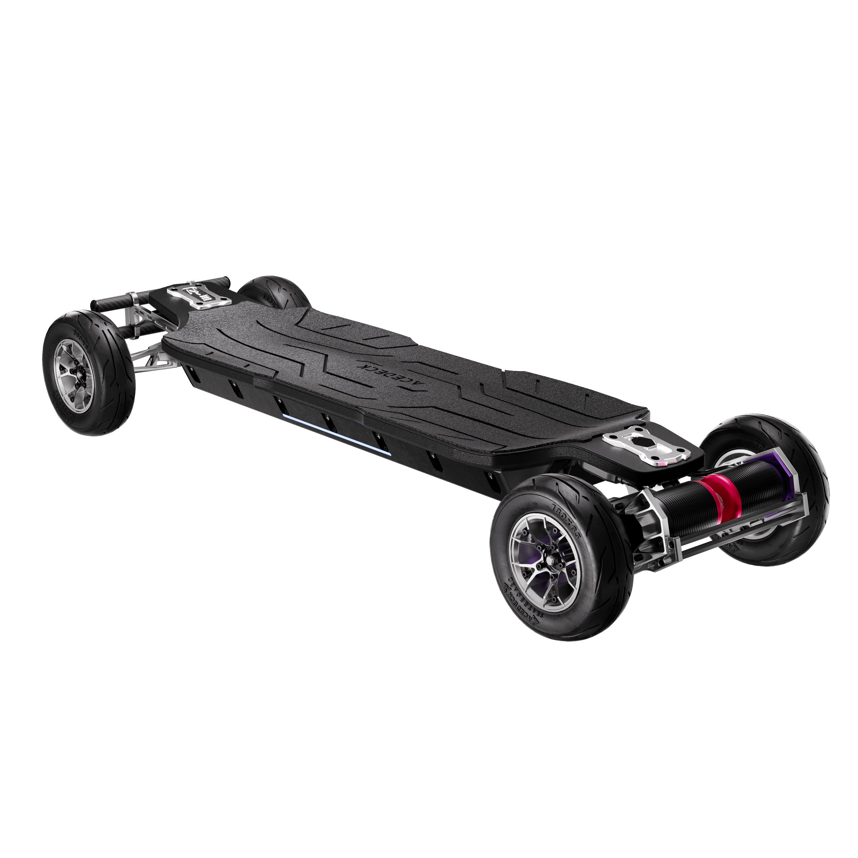 left front view of acedeck nomad n3 electric skateboard