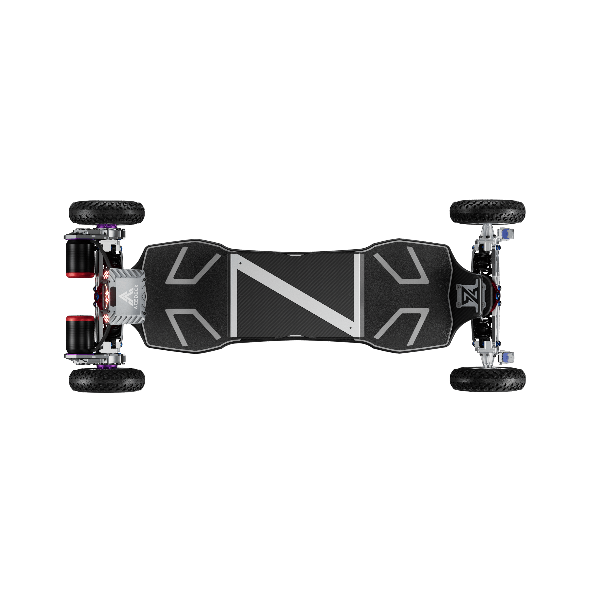 top down view of acedeck nyx z3 electric skateboard showing deck design